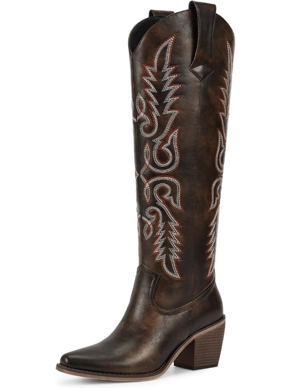Women's Chocolate Brown Leather Knee High Cowgirl WetKiss Embroidered Tall Heel